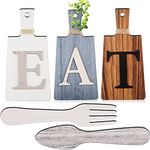 Jetec Rustic Primitive Country Farmhouse Kitchen Decorative Cutting Board with Eat Sign, Hanging Art, and Fork and Spoon Wall Decor in Gray, White, and Brown