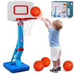 AOSPHYS Toddler Basketball Hoop Indoor Outdoor - Height Adjustable 27.6-54 Inches (5 Slots), Kids Basketball Hoop with 4 Inflatable Balls & Pump, Safe Toddler Toys for 1-6 Year Old Boys Girls