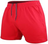 Men's Bodybuilding Workout Gym Shorts 5" Inseam Sports Cotton with Pocket Red Color Size M