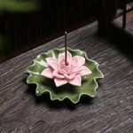 Lotus Ceramic Incense Holder for Sticks,Incense Burner Holder Bowl,Lotus Flower Decor for Witchy Affordable Home Decor,Spiritual,Hindu,Relaxing Room Decor,Buddhist Decor,Goth Home Essentials (C)