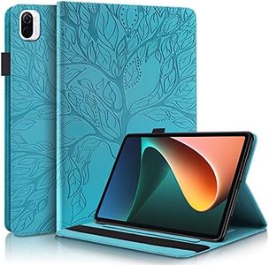CXTcase Xiaomi Pad 5 / Pad 5 Pro Case Embossed Tree PU Leather Case Wallet Flip Cover Stand Function Tablet Case for Xiaomi Mi Pad 5 Pro/Xiaomi Mi Pad 5 11 Inch 2021 - Blue