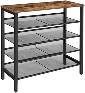 HOOBRO Shoe Rack, 5-Tier Shoe Storage Unit Flat & Slant Adjustable Shoe Organizer Shelf for 16 Pairs, Durable and Stable, for Entryway, Hallway, Closet, Dorm Room, Industrial, Rustic Brown BF01XJ01