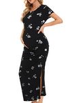 Smallshow Women's Long Maternity Dress Short Sleeve Split Ruched Pregnancy Clothes Medium SVP121