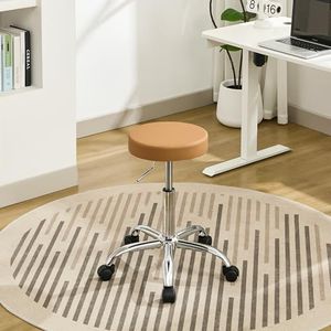 FIRAVOE Office Desk Chair, Adjustable Swivel Rolling Stool 19.5’’-26.6’’,Camel Brown Desk Stool with Wheels (Camel Brown)