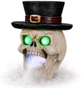 elesculor Halloween Decorations Top Hat Skull Fog Machine - Tabletop Water Mist Maker with Glowing Green Eyes, Spooky Indoor/Outdoor Tabletop Decor for Haunted House & Parties