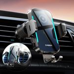 CHGeek Wireless Car Charger, 15W Fast Charging Car Phone Holder Charger Auto-Clamping Air Vent Phone Mount Car Charger with Blue LED Backlit for iPhone 15 14 13 12, Samsung S24 S23 S22, etc