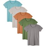 Sexy Basics Women's Cotton Stretch Color T Shirts | Casual & Active Basic Tops | Multi Packs, 5 Pack - Metal Tones, 2X