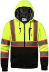 DPSAFETY High visibility Hoodie for Men,Class3 Hi Vis Hoodie,Fleece Lined Reflective Hooded,Construction work Hi-Vis Safety Sweatshirt,Black Bottom Lime 2XL