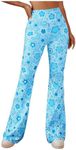 OYOANGLE Women's Floral Print High Waist Yoga Pants Wide Leg Pants Bell Bottom Trousers Floral Print Blue Medium