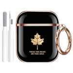 Valkit for AirPods Case Cover, Stylish Airpods 2nd Generation Case cute Electroplating with Gold Maple Leaf Pattern&Shockproof Design for Women Girls with Cleaner Kit for Airpods 2&1 Generation- Black