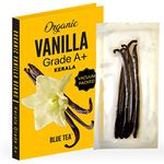 BLUE TEA - Vacuum Sealed - Grade A Vanilla Beans, Kerala Farms || 5 Beans ~ 15-20g - Prime Gourmet - Grade A 5-6'' | Baking, Extract, Coffee, Brewing, Cooking | Featured In Shark Tank | Vacuum Pack