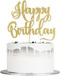 happy birthday Cake Topper, Happy Birthday Cake Bunting Decor,Birthday Party Decoration Supplies，Photo Booth Props (Gold)