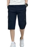 TAGDO Men's Solid Cotton Shorts (RF-Cotton-Shorts-2003-Navy-XXL)