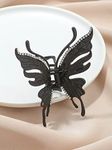 ASG 1 Pcs Rhinestone Decor Butterfly Design Metal Hair Claw Clip with Diamond Work Strong Hold (Medium) Hair Clips Accessories (Black)