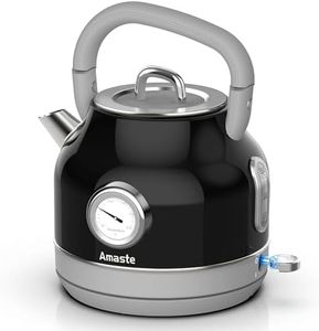 Amaste Electric Kettle, Retro Electric Tea Kettle With Thermometer, 57 Oz Hot Water Kettle For Coffee & Tea, 304 Stainless Steel, 1500w Fast Boiling, Auto Shut-Off & Boil Dry Protection, Black
