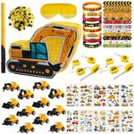 Construction Pinata Party Favors Construction Birthday Party Decorations for Boys Excavator Pinata Truck Party Supplies with Stickers Slap Bracelets Keychains Silicone Bands Mini Trucks (Construction)