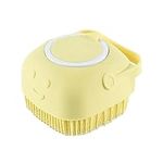 Dog Bath Brush Cat Bath Brush Silicone Massaging Soothing Grooming soft Bristle With Shampoo Dispenser (YELLOW)