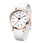 NBONAL Nurse Watch for Medical Doctor Professionals Student Easy Read Dial with Luminous 24 Hours Red Second Soft Silicone Band 30M Waterproof, Rose gold-white band, 38.0mm, Daily watch