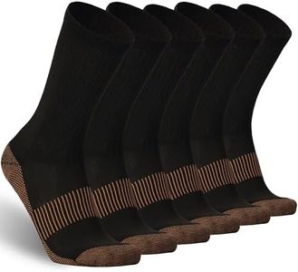 Dsource Premium Copper Compression Socks, Arch Support Breathable for Travel, Workouts and Running Hiking, 6 Pairs Crew Black& Gold M