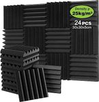 Foneso 24 Pack Set Acoustic Foam Panels, 2" x 12" x 12" Sound Proofing Panels, Black Sound Absorbing Panels for Sound Studio, Podcast Recording, TV Room, Playrooms and Offices (Wedge Tiles)