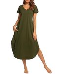 Ekouaer Plus Size Loungewear Women's Short Sleeve Pajama Shirts Sexy V Neck Nightshirt (Army Green,XXL)