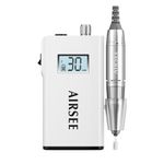 AIRSEE Rechargeable 30000RPM Electric Nail Drill Professional Portable E File Machine for Acrylic Nails Natural Extension Gel Nails Polish Cuticle, Cordless High Speed for Salon Use or Home DIY White