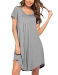 Ekouaer Nightgown Womens Sleepshirt Soft Sleepwear Pleated Nightshirt Comfy Sleep Dress Short Sleeve Flare Nightdress, Grey, S