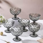 Nestasia Grey Set of 6 Textured Stemmed Stylish and Unique Dessert Bowl | Dessert Glasses | Glass Bowl for Pudding or Ice-Cream (Set of 6, 300ml)