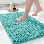 Yimobra Chenille Luxury Bathroom Rug Rectangular Mat 24X17,Extra Soft&Absorbent Bath Rugs,Non-Slip Plush Shaggy Bath Carpet,Machine Wash Dry,Bath Mats For Bathroom Floor,Tub And Shower,Lake Blue