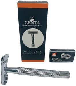 G.B.S Long Handle Classic Double Edge Safety Razor - Butterfly Open Razor 10 Stainless Steel Double Edge Blade Refills - Close, Clean Shaving Razor for Men