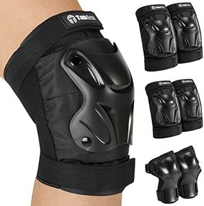 Tanden Skating Protective Gear Adult Knee and Elbow Pads Wrist Guards for Roller Skating Skateboarding, Skate Pads Adult Knee Pads for Men Women Black