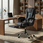 Casa Copenhagen Italia Leatherette Office Chair for Work | Boss Chair, Ergonomic Executive, Luxurious Cushioned Arms & Seat, 2 Point Back Massager, Adjustable Leg Rest, Heavy Duty Metal Base (Black)