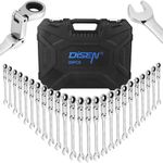 DISEN Ratcheting Wrench Set, 25 pcs Long Flex-Head Ratchet Wrenches Set Double Joints, Ratchet Combination Wrench Set Metric 8-19mm, SAE 1/4'' -3/4'', 72-Teeth, Cr-V Steel, with Case