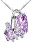 Leafael Wish Stone Pendant Necklace with Alexandrite Light Purple Birthstone Crystal for June, Silvertone, 18" + 2" Chain