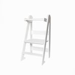 TOYBOX Learning Tower, Montessori Toddler Kitchen Tower, Foldable & Compact Learning Helper Stool for Toddlers with Safety Rail (White)