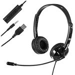 USB Headset with Microphone Noise Cancelling & Audio Controls, Stereo PC Headphone for Business Skype Call Center Office Computer, Clearer Voice, Super Light, Ultra Comfort (1-Black)