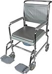 Aidapt Wheeled Commode,Height Adjustable,Mobile,4 Braked Castors,7.5Litre Potty,Removable Armrests,Wheel Over Standard WC,Padded Seat&Back,Swing Away Footrests,Pram Handle,Elderly,Disabled,Mobility