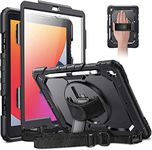 JSUSOU iPad 9th/8th/7th Generation Case 2021 2020 2019 with Pencil Holder Screen Protector | iPad 10.2 Case for Kids | Full Body Heavy Duty Shockproof Rugged Protective Cover w/Stand Strap | Black