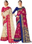 Elina fashion Pack of Two Sarees for Women Mysore Art Silk Printed Indian Wedding Saree || Diwali Gift Combo, Multi 5