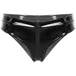 CHICTRY Women's High Cut Zipper Open Front Bikini Briefs Underwear Panties Thong Tanga Shorts Briefs 2# Black M