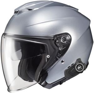 HJC i30 Open Face Helmet with 3 Person Bluetooth Headset (M, Silver)