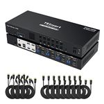 TESmart USB 3.0 4 Port Triple Monitor HDMI KVM Switch 4K@60Hz KVM Switch 3 Monitors 4 Computers, 3 USB 3.0 Port, Audio Out, EDID Emulator, Hotkey, LAN Port, 4 In 3 Out KVM Switch with KVM Cables