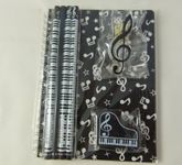 Music Themed Stationery Notebook Set - Black Musical Notes Spiral Bound Notebook, Piano Eraser, Treble Clef Clip and 4 Musical Notes Pencils