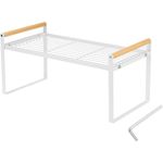 HGYZE Cabinet Shelf 35(L) x21cm, Stackable Kitchen Counter Shelf Organizer 20cm Deep, Kitchen Riser Shelf, Countertop Storage Pantry Shelf, Durable Metal Sink Shelf (White)