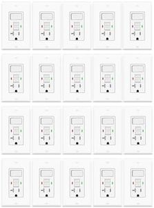 GFCI Switch Outlet Combo 20Amp,Greencycle 20PK Self-Test GFCI Electrical Outlet Switch,Tamper Resistant Outdoor Receptacle with LED Indicator,ETL List,Residential & Commercial Grade,Wall Plate&Screws
