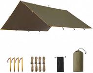 FREEKITE Lightweight Waterproof Camping Tarp Tent, Large Portable Bushcraft Backpacking Nylon Fabric Rain Fly Tarps for Hammock Tactical Hiking Emergency Shelter Tarp (Gothic Olive)