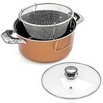 Deep Fat Fryer 24cm Non Stick Chip Pan Fry Frying Basket Glass Lid Casserole Pot