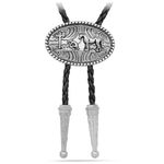 Yjfeshion Western Cowboy Tie Oval Shape Horse Religion Cross Prayer Bolo Tie Handmade Leather Necktie for Men Women vintage silver