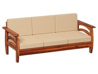 VeLivings Solid Sheesham Wood 3 Seater Sofa for Living Room Home and Office | Wooden Sofa Set Three Seater with Curved Side Design (Beige Color Fabric Cushion, Honey Brown Finish)