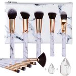 Makeup Brushes HEYMKGO Professional Marble Makeup Brush Set, Soft and Odor-free Natural Synthetic Bristles,10PCS + 2 Sponge Puff + Marble Pattern Cosmetics Bag